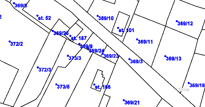 Parcela st. 369/23 v KÚ Veselá u Rokycan, Katastrální mapa