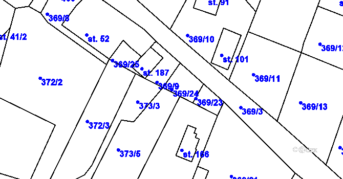Parcela st. 369/24 v KÚ Veselá u Rokycan, Katastrální mapa