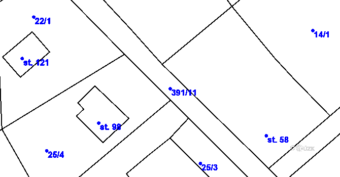 Parcela st. 391/11 v KÚ Veselá u Rokycan, Katastrální mapa