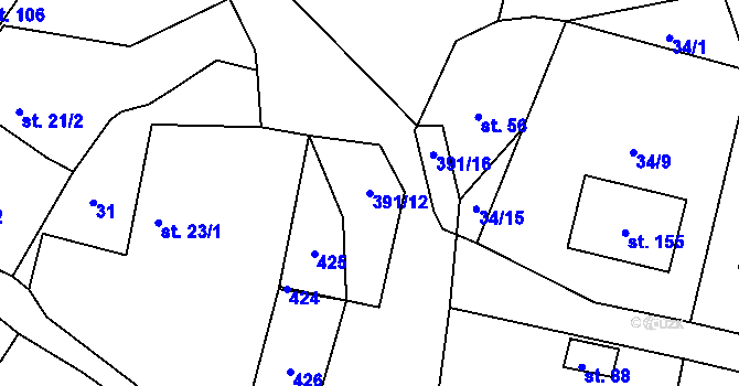 Parcela st. 391/12 v KÚ Veselá u Rokycan, Katastrální mapa