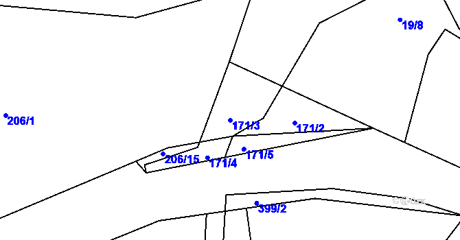Parcela st. 171/3 v KÚ Veselá u Rokycan, Katastrální mapa