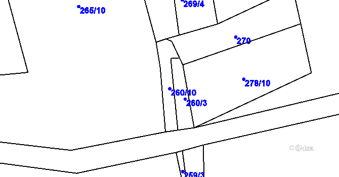 Parcela st. 260/10 v KÚ Veselá u Rokycan, Katastrální mapa