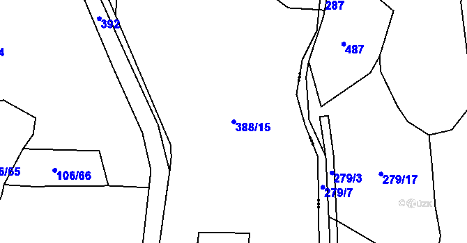 Parcela st. 388/15 v KÚ Veselá u Rokycan, Katastrální mapa