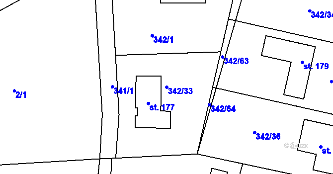 Parcela st. 342/33 v KÚ Veselá u Rokycan, Katastrální mapa