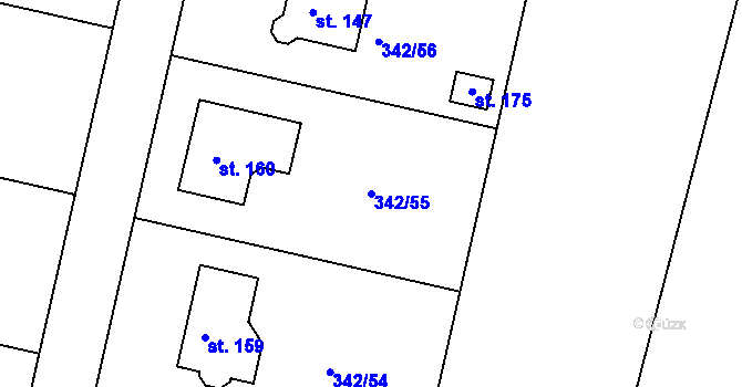 Parcela st. 342/55 v KÚ Veselá u Rokycan, Katastrální mapa