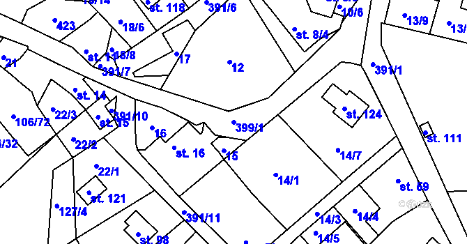 Parcela st. 399/1 v KÚ Veselá u Rokycan, Katastrální mapa