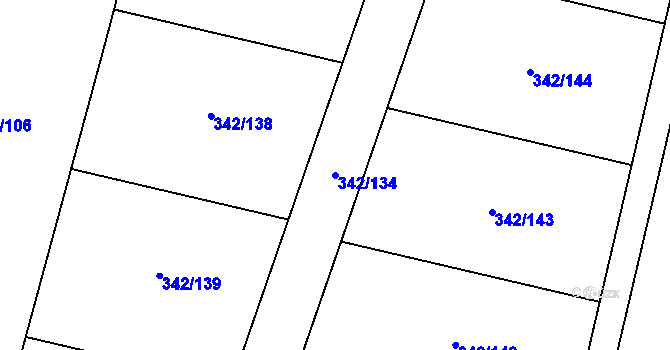 Parcela st. 342/134 v KÚ Veselá u Rokycan, Katastrální mapa