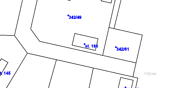 Parcela st. 184 v KÚ Veselá u Rokycan, Katastrální mapa