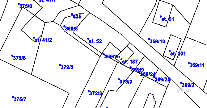 Parcela st. 369/25 v KÚ Veselá u Rokycan, Katastrální mapa