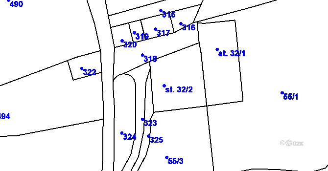 Parcela st. 32/2 v KÚ Kotelsko, Katastrální mapa