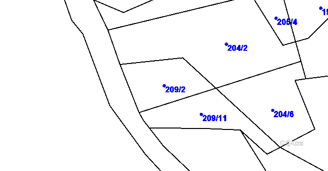 Parcela st. 209/2 v KÚ Veselá u Semil, Katastrální mapa