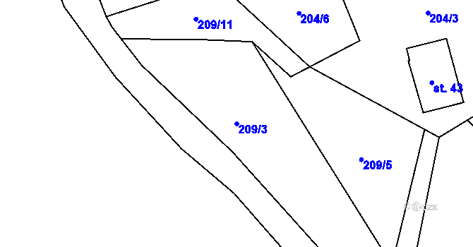Parcela st. 209/3 v KÚ Veselá u Semil, Katastrální mapa