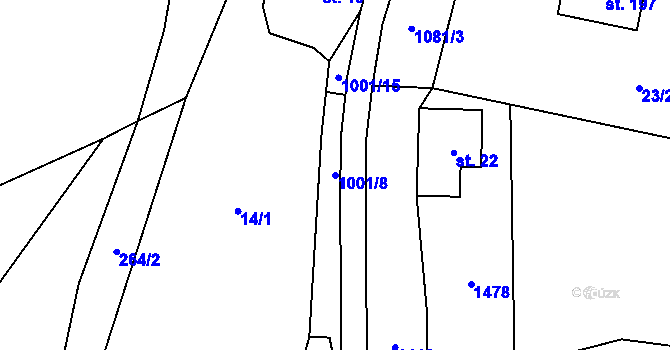 Parcela st. 1001/8 v KÚ Veselá u Semil, Katastrální mapa