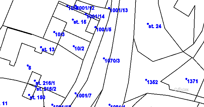 Parcela st. 1001/10 v KÚ Veselá u Semil, Katastrální mapa