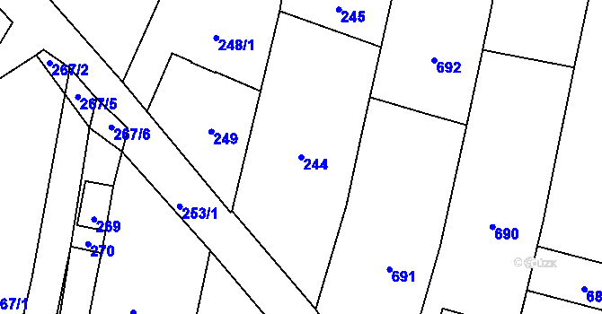 Parcela st. 244 v KÚ Veselá u Zlína, Katastrální mapa