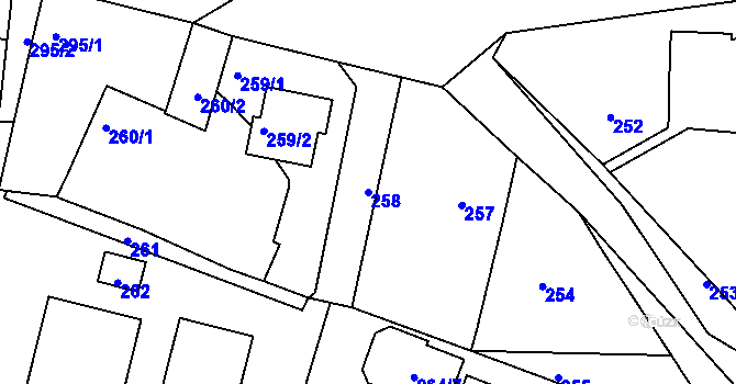 Parcela st. 258 v KÚ Veselá u Zlína, Katastrální mapa