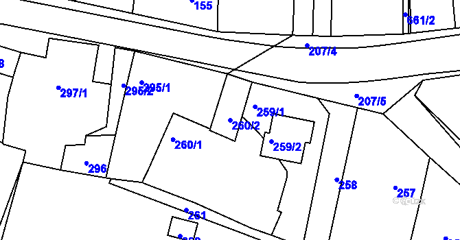 Parcela st. 260/2 v KÚ Veselá u Zlína, Katastrální mapa