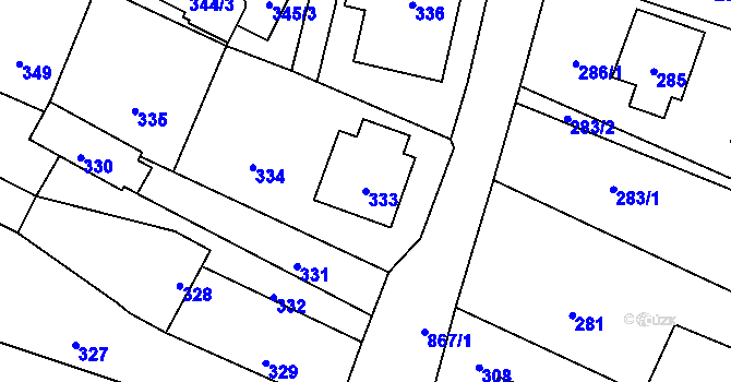 Parcela st. 333 v KÚ Veselá u Zlína, Katastrální mapa