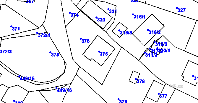 Parcela st. 375 v KÚ Veselá u Zlína, Katastrální mapa