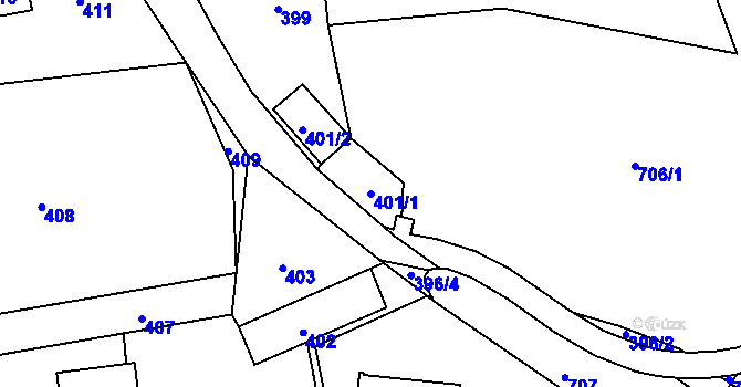 Parcela st. 401/1 v KÚ Veselá u Zlína, Katastrální mapa