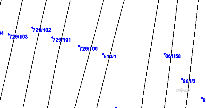Parcela st. 510/1 v KÚ Veselá u Zlína, Katastrální mapa