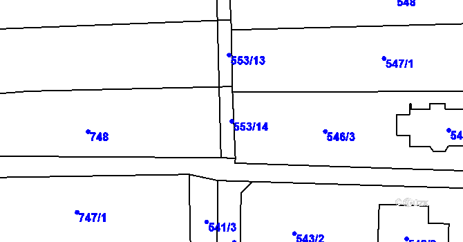 Parcela st. 553/14 v KÚ Veselá u Zlína, Katastrální mapa