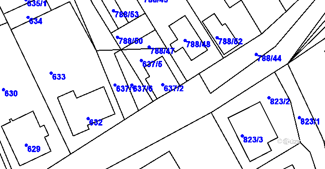 Parcela st. 637/2 v KÚ Veselá u Zlína, Katastrální mapa