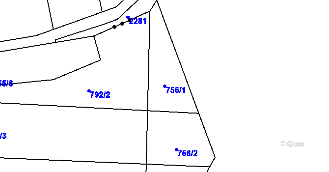 Parcela st. 756/1 v KÚ Veselá u Zlína, Katastrální mapa