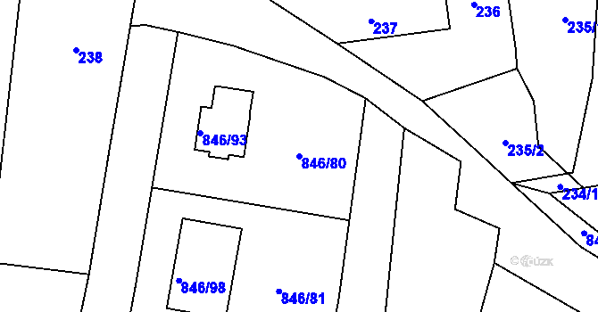 Parcela st. 846/80 v KÚ Veselá u Zlína, Katastrální mapa