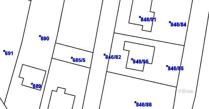 Parcela st. 846/82 v KÚ Veselá u Zlína, Katastrální mapa
