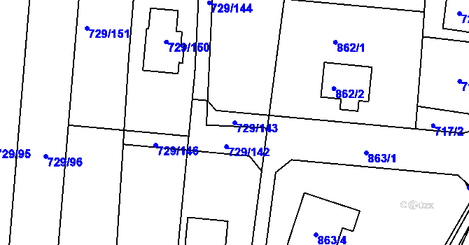 Parcela st. 729/143 v KÚ Veselá u Zlína, Katastrální mapa