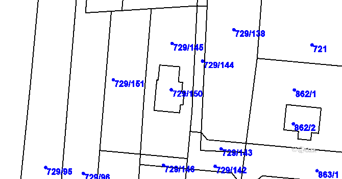 Parcela st. 729/150 v KÚ Veselá u Zlína, Katastrální mapa