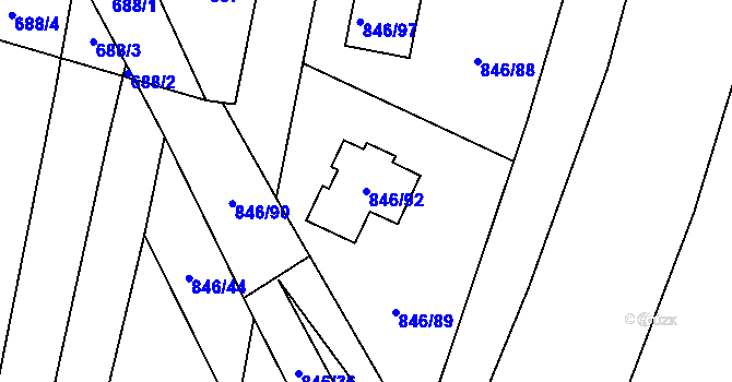 Parcela st. 846/92 v KÚ Veselá u Zlína, Katastrální mapa