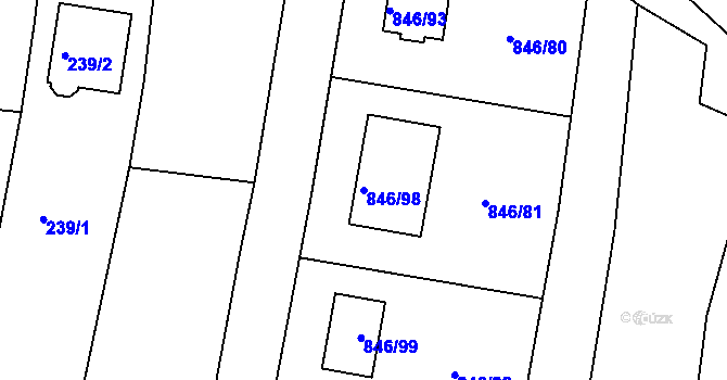 Parcela st. 846/98 v KÚ Veselá u Zlína, Katastrální mapa