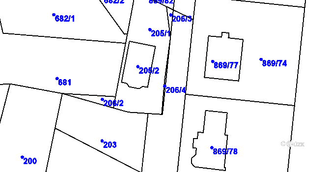 Parcela st. 206/4 v KÚ Veselá u Zlína, Katastrální mapa