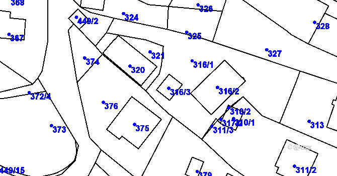 Parcela st. 316/3 v KÚ Veselá u Zlína, Katastrální mapa