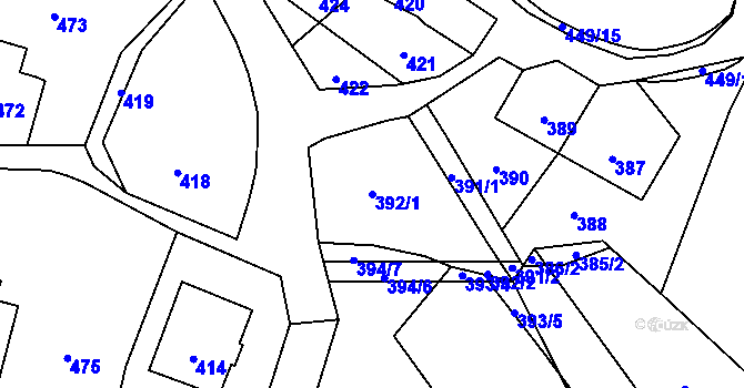 Parcela st. 392/1 v KÚ Veselá u Zlína, Katastrální mapa