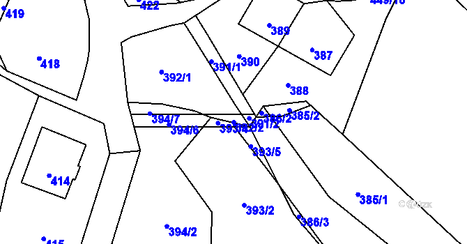 Parcela st. 392/2 v KÚ Veselá u Zlína, Katastrální mapa