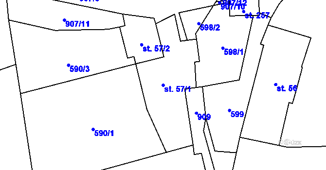 Parcela st. 57/1 v KÚ Veselá u Valašského Meziříčí, Katastrální mapa