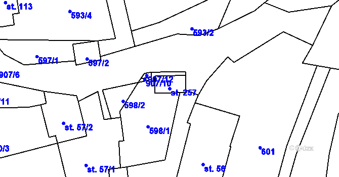 Parcela st. 257 v KÚ Veselá u Valašského Meziříčí, Katastrální mapa
