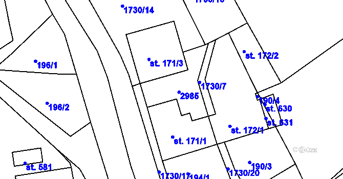 Parcela st. 171/2 v KÚ Veselé, Katastrální mapa