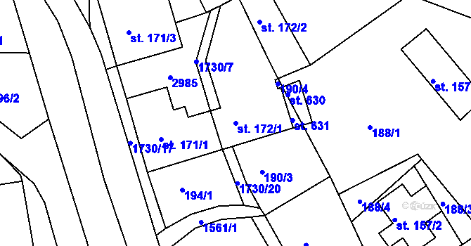 Parcela st. 172/1 v KÚ Veselé, Katastrální mapa