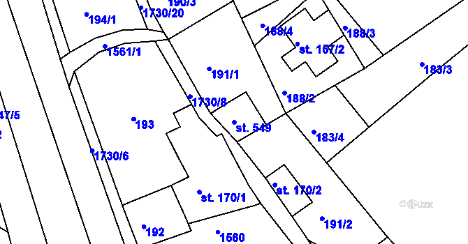 Parcela st. 549 v KÚ Veselé, Katastrální mapa