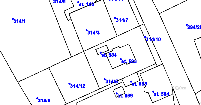 Parcela st. 584 v KÚ Veselé, Katastrální mapa