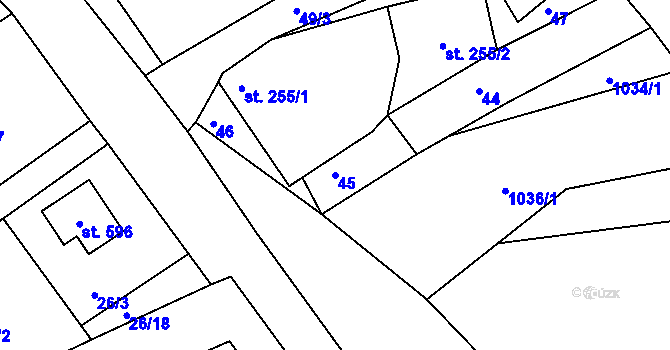 Parcela st. 45 v KÚ Veselé, Katastrální mapa