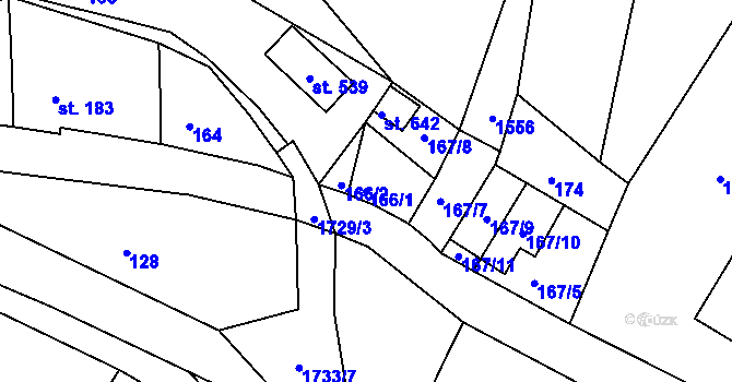 Parcela st. 166/1 v KÚ Veselé, Katastrální mapa