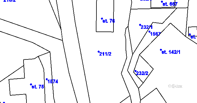 Parcela st. 211/2 v KÚ Veselé, Katastrální mapa
