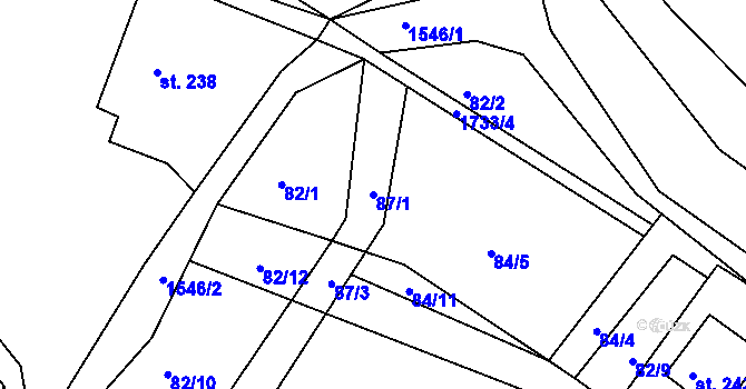 Parcela st. 87/1 v KÚ Veselé, Katastrální mapa