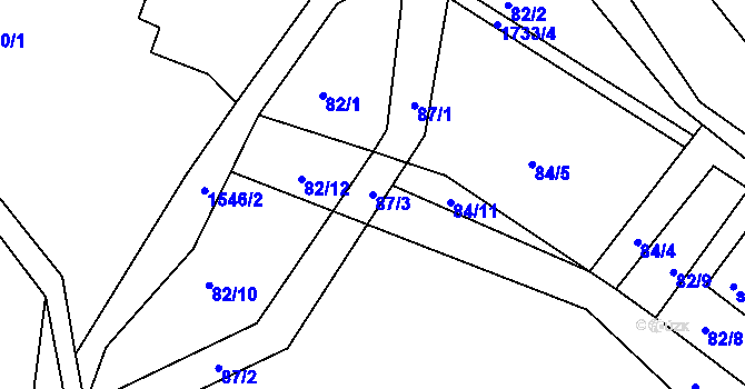 Parcela st. 87/3 v KÚ Veselé, Katastrální mapa