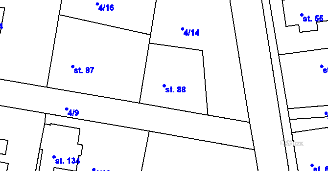 Parcela st. 88 v KÚ Veselí u Přelouče, Katastrální mapa